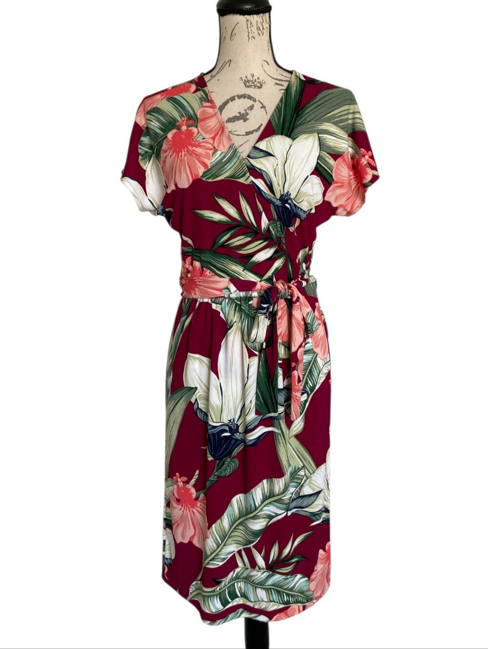 Ann Taylor Tropical Floral Wrap Midi Dress Size 2 Botanical Resort Vacation